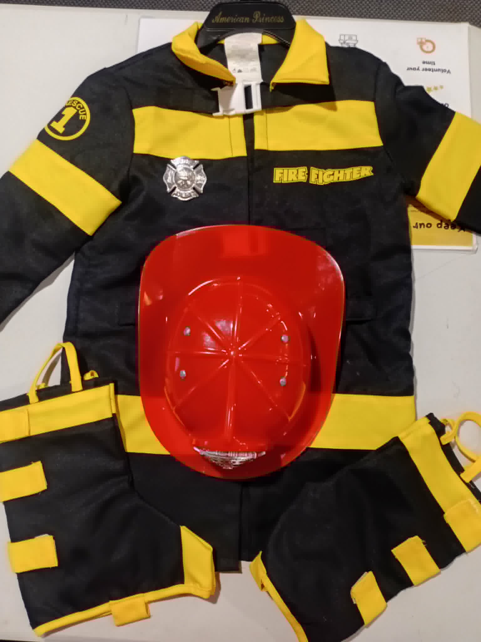 Firefighter Costume with Boot Covers and Helmet